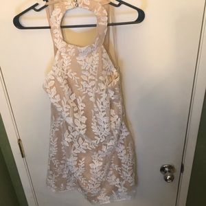 Beige White Embroidered Formal Party dress